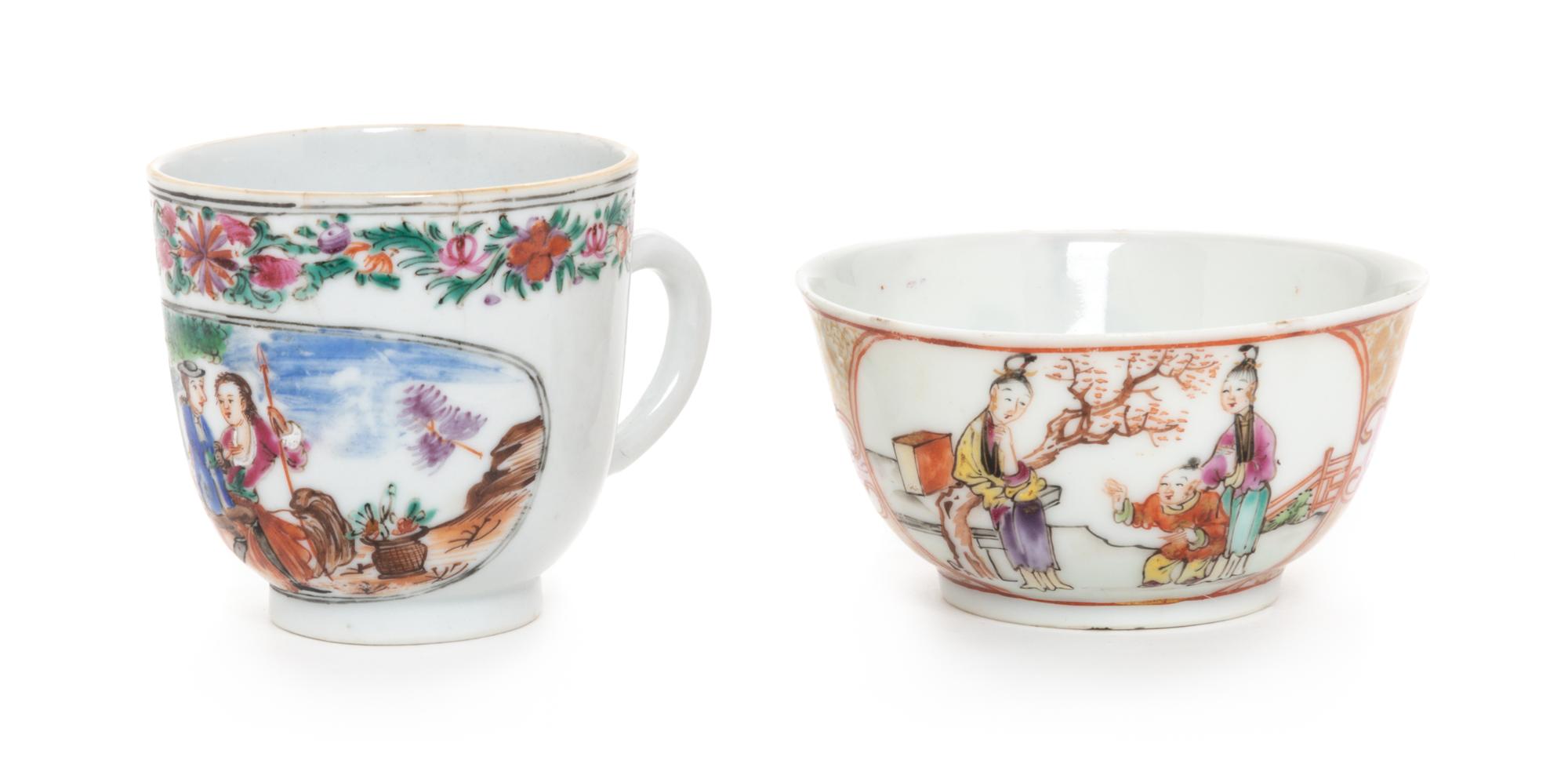 Two Chinese Export Famille Rose Porcelain 'European Subject' Cups