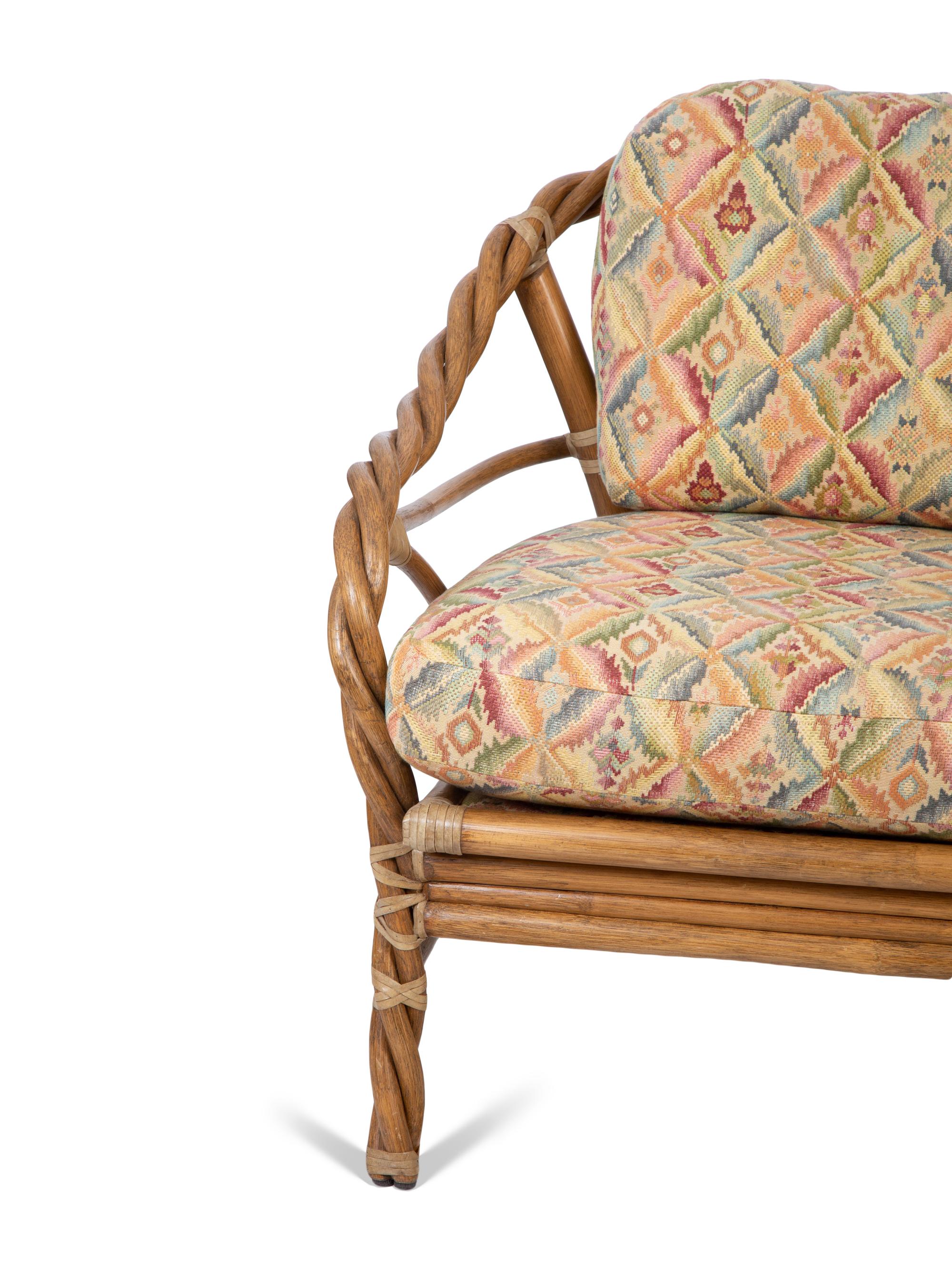 A Pair of McGuire Twisted Rattan and Rawhide Armchairs — 20th Century