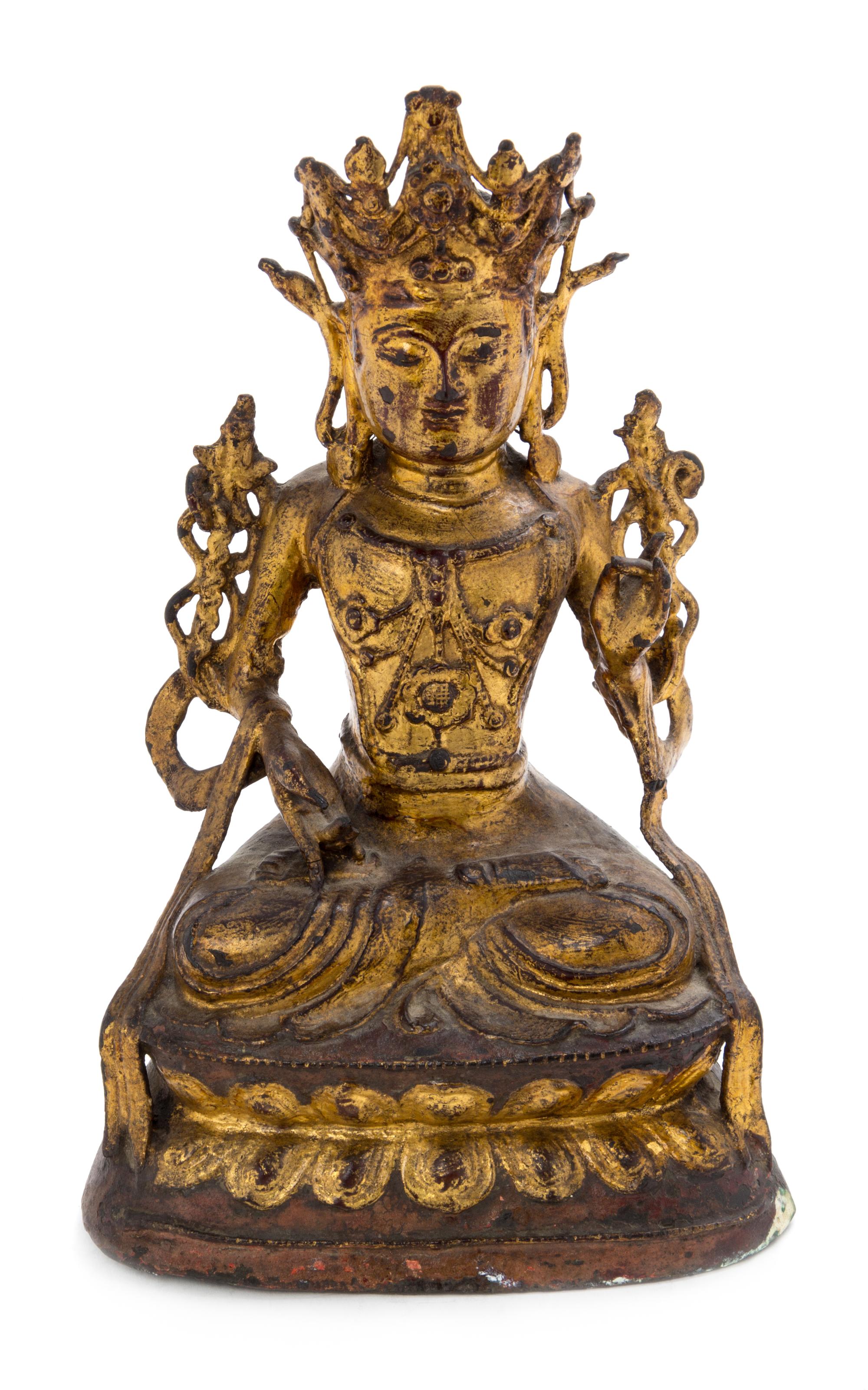 A Gilt Bronze Figure of a Bodhisattva Height 10 inches.