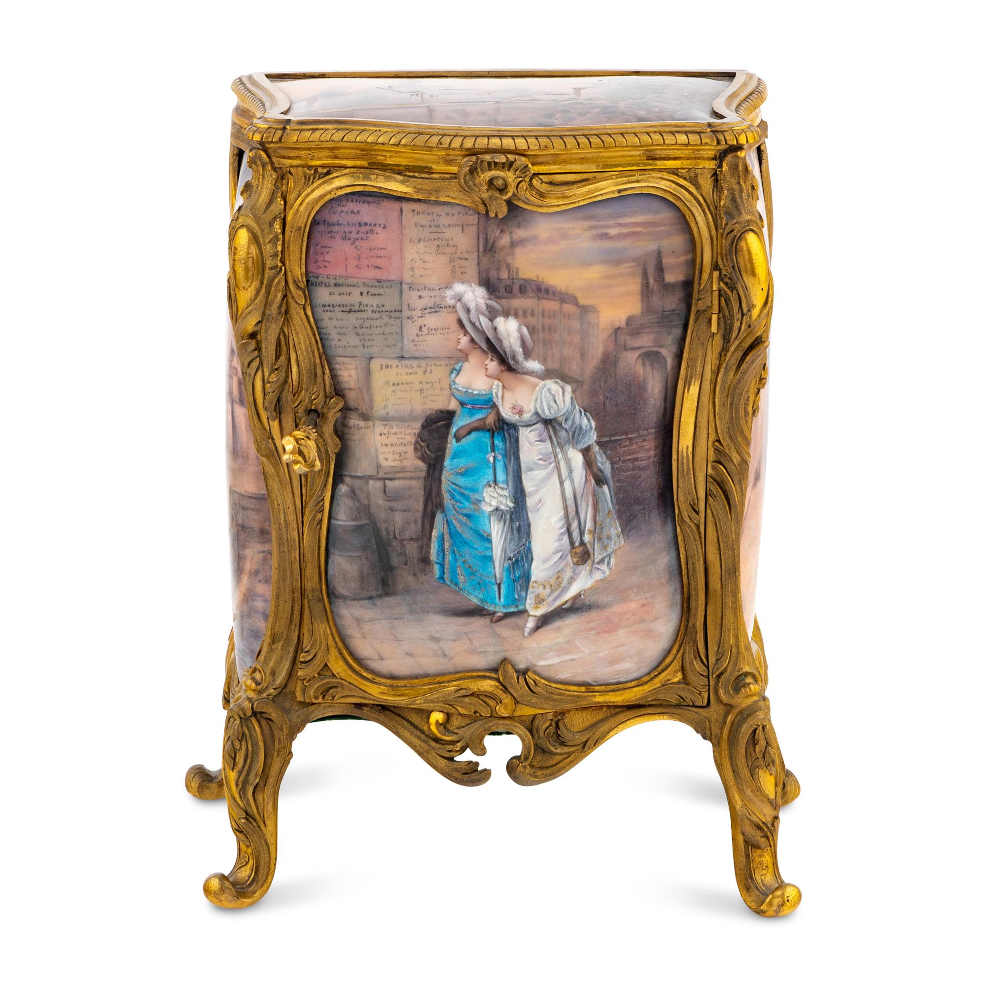 A French Gilt Bronze and Enamel Table Cabinet