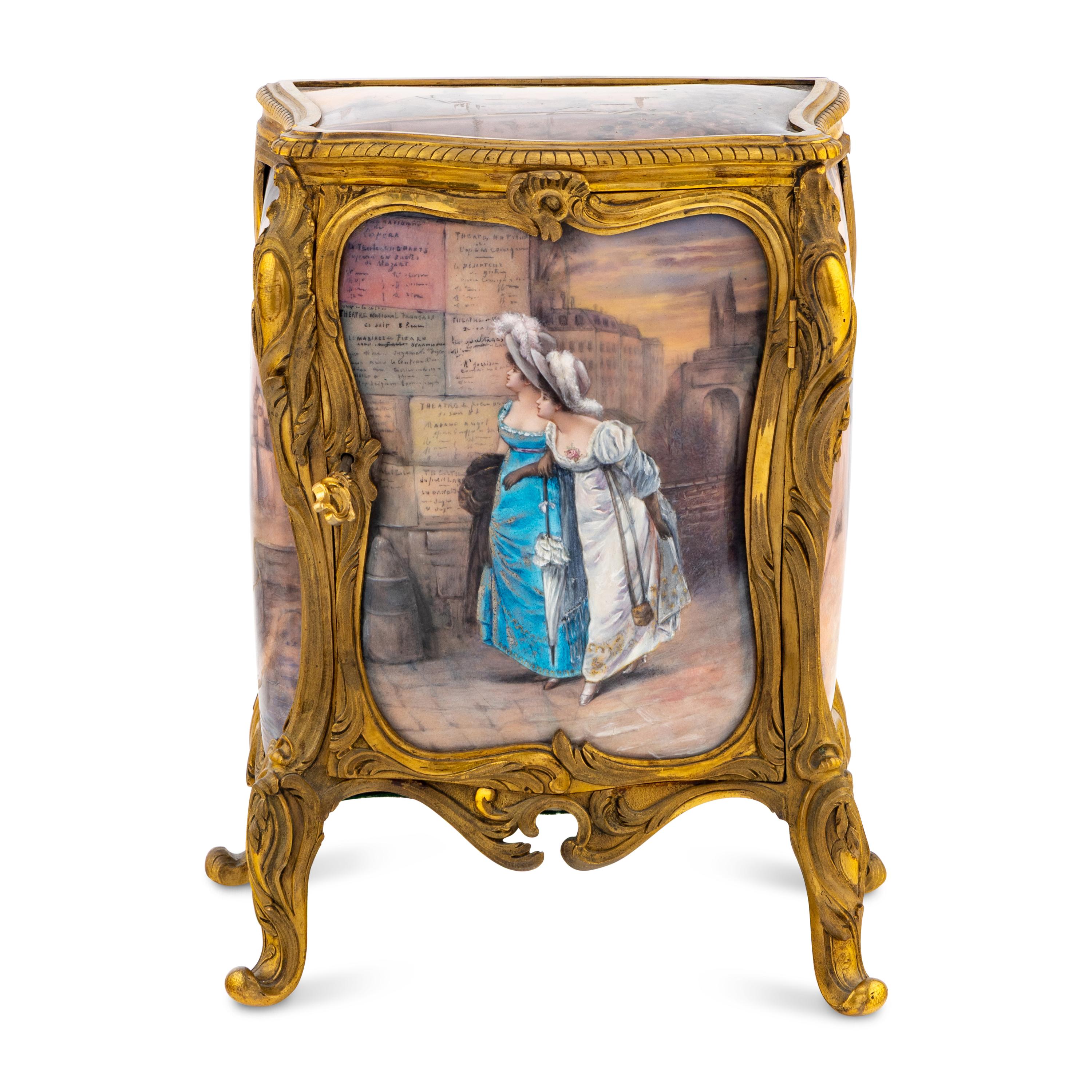 A French Gilt Bronze and Enamel Table Cabinet