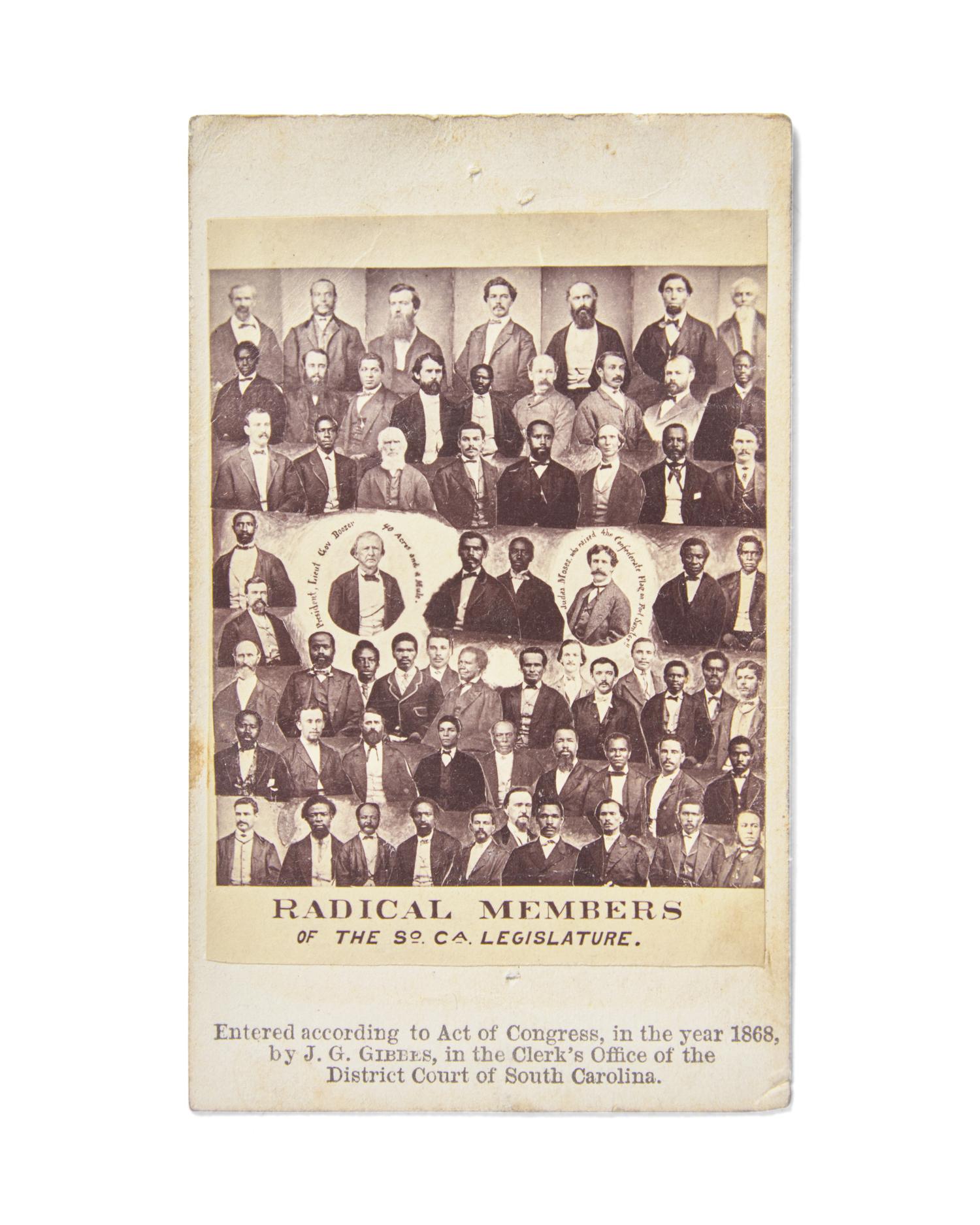[POLITICS]. Radical Members of the South Carolina Legislature . Columbia, SC: J.G. Gibbes, 1868.