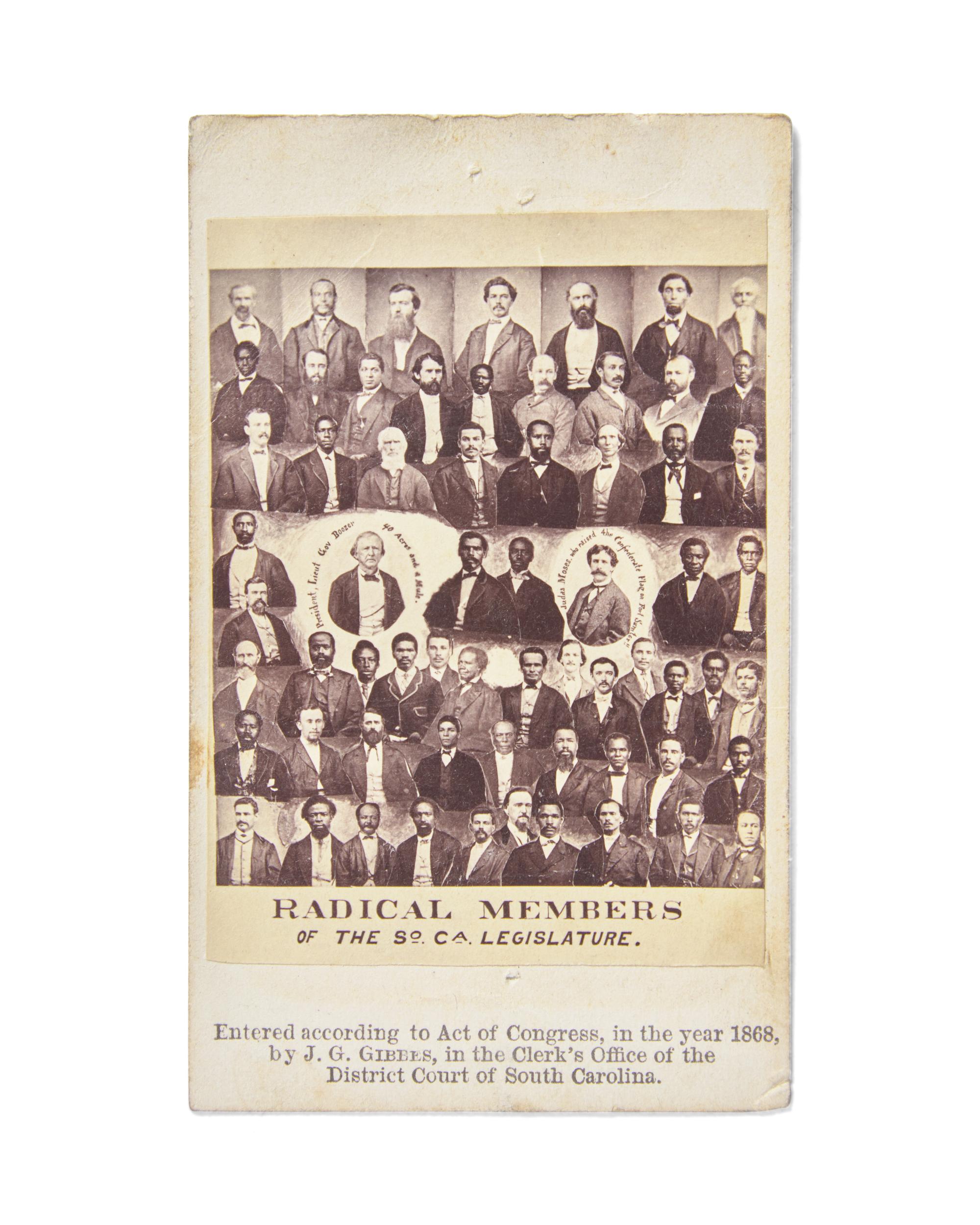 [POLITICS]. Radical Members of the South Carolina Legislature . Columbia, SC: J.G. Gibbes, 1868.