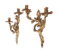 A Pair of Louis XV Style Gilt Bronze Two-Light Sconces