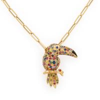 Goshwara, 'Ark', Yellow Gold and Multigem Toucan Brooch Pendant Necklace