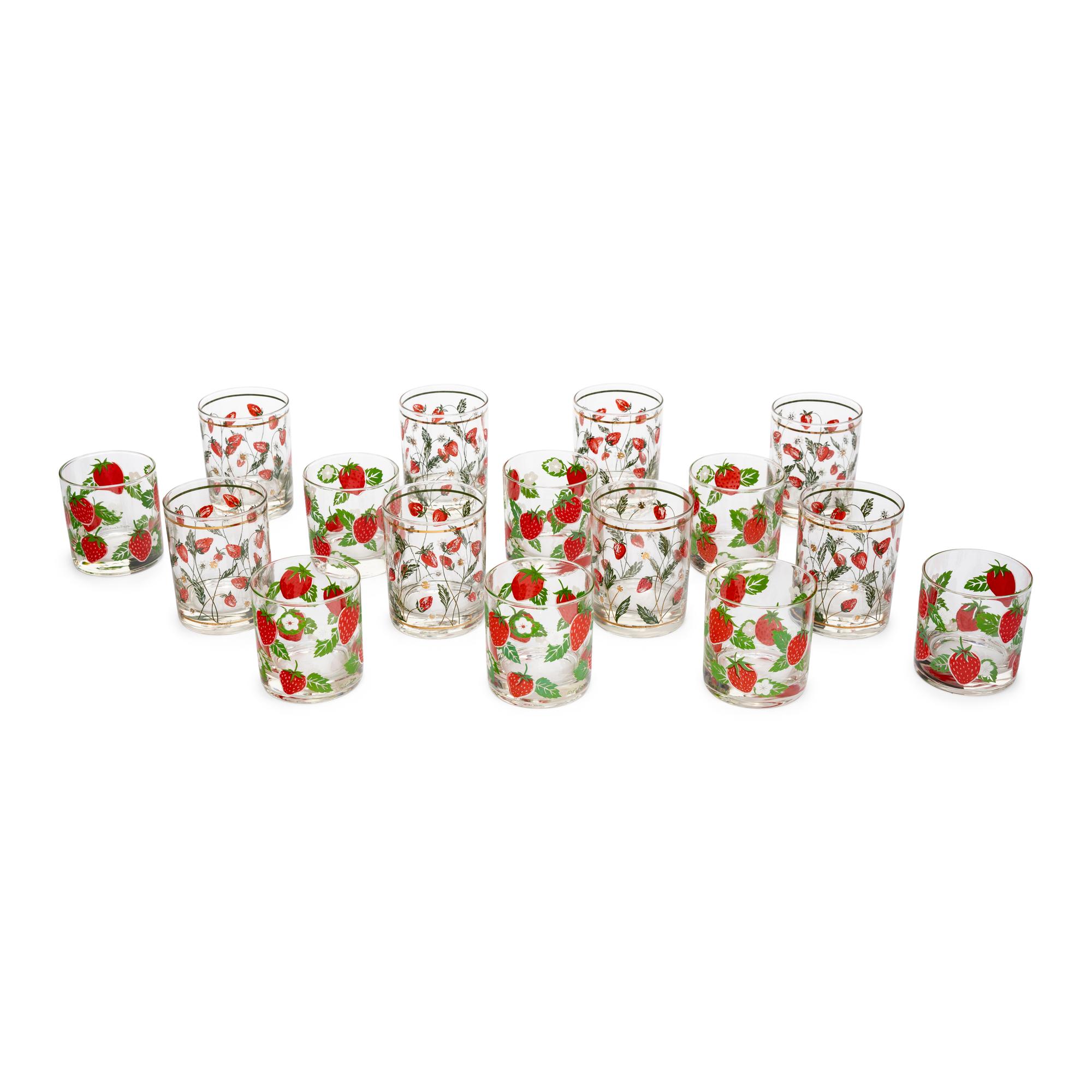 A Collection of Strawberry Decorated Glassware