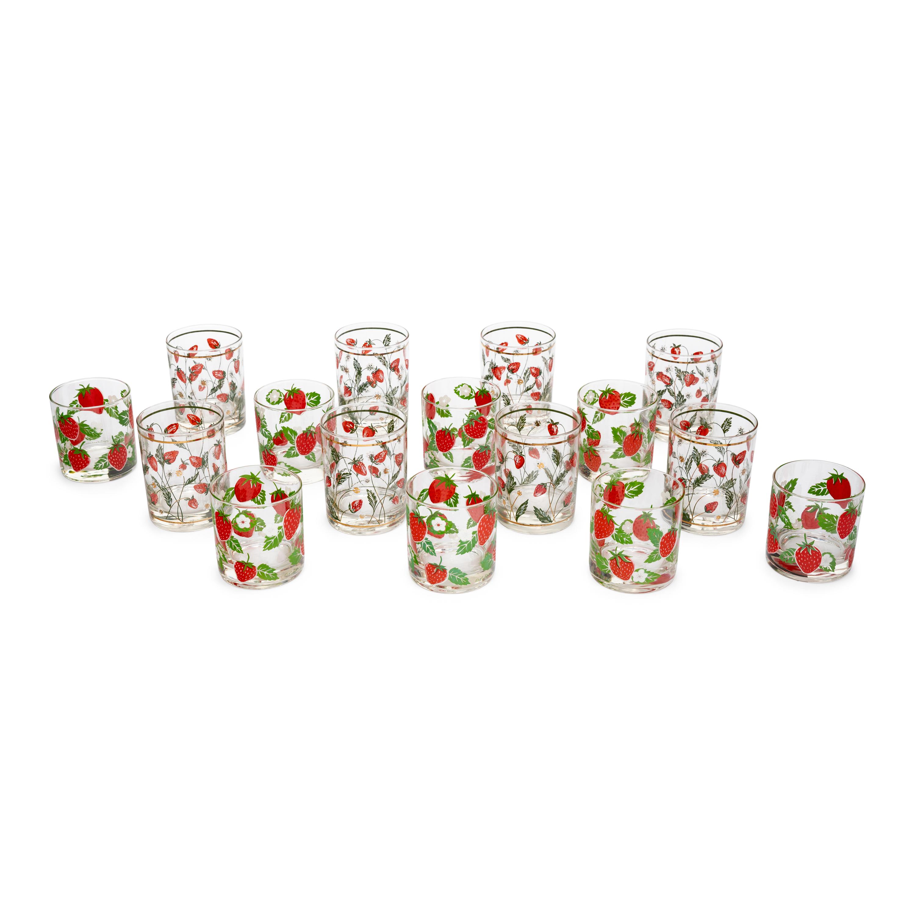 A Collection of Strawberry Decorated Glassware