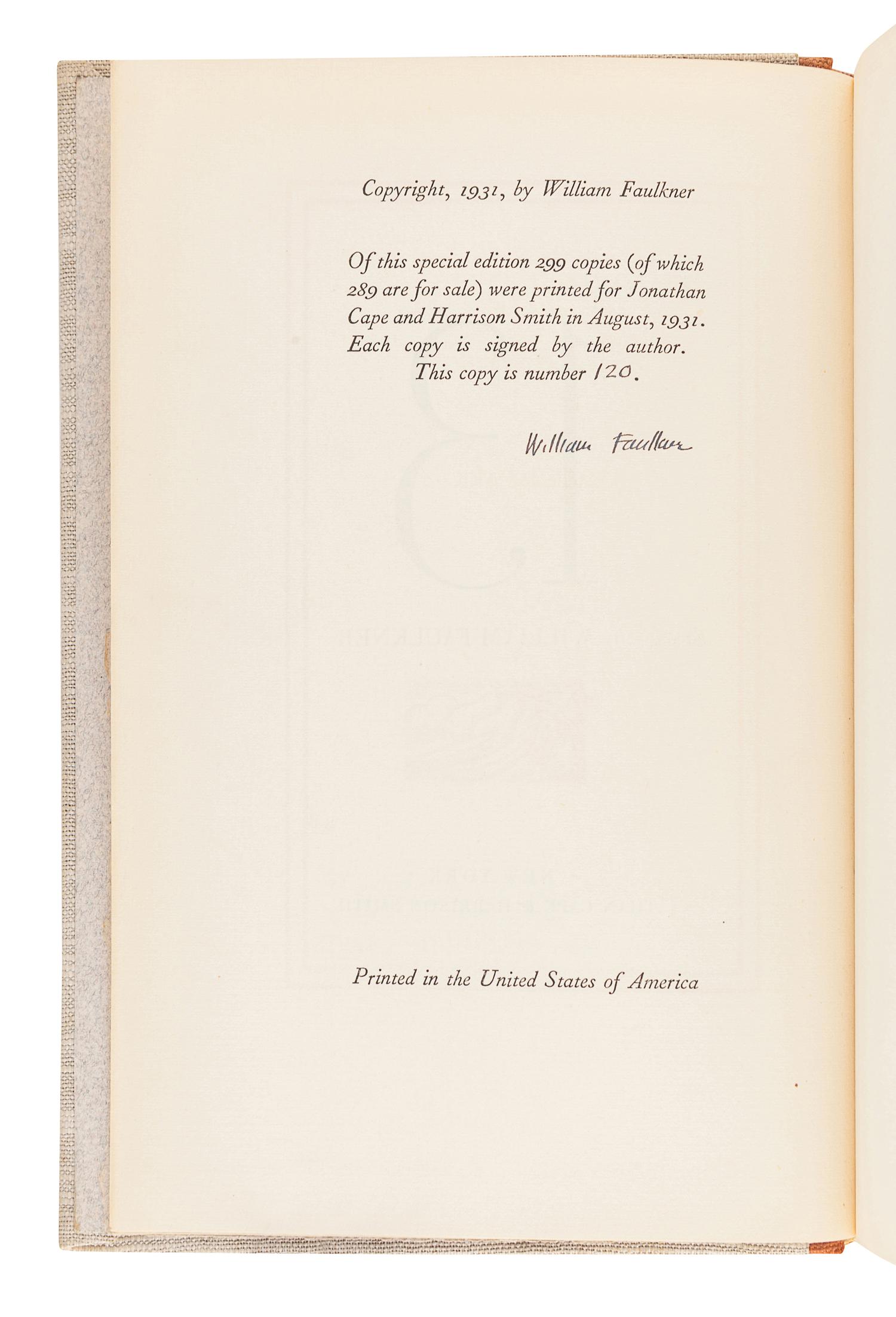 FAULKNER, William (1897-1962). These 13 . New York: Jonathan Cape and Harrison Smith, 1931.