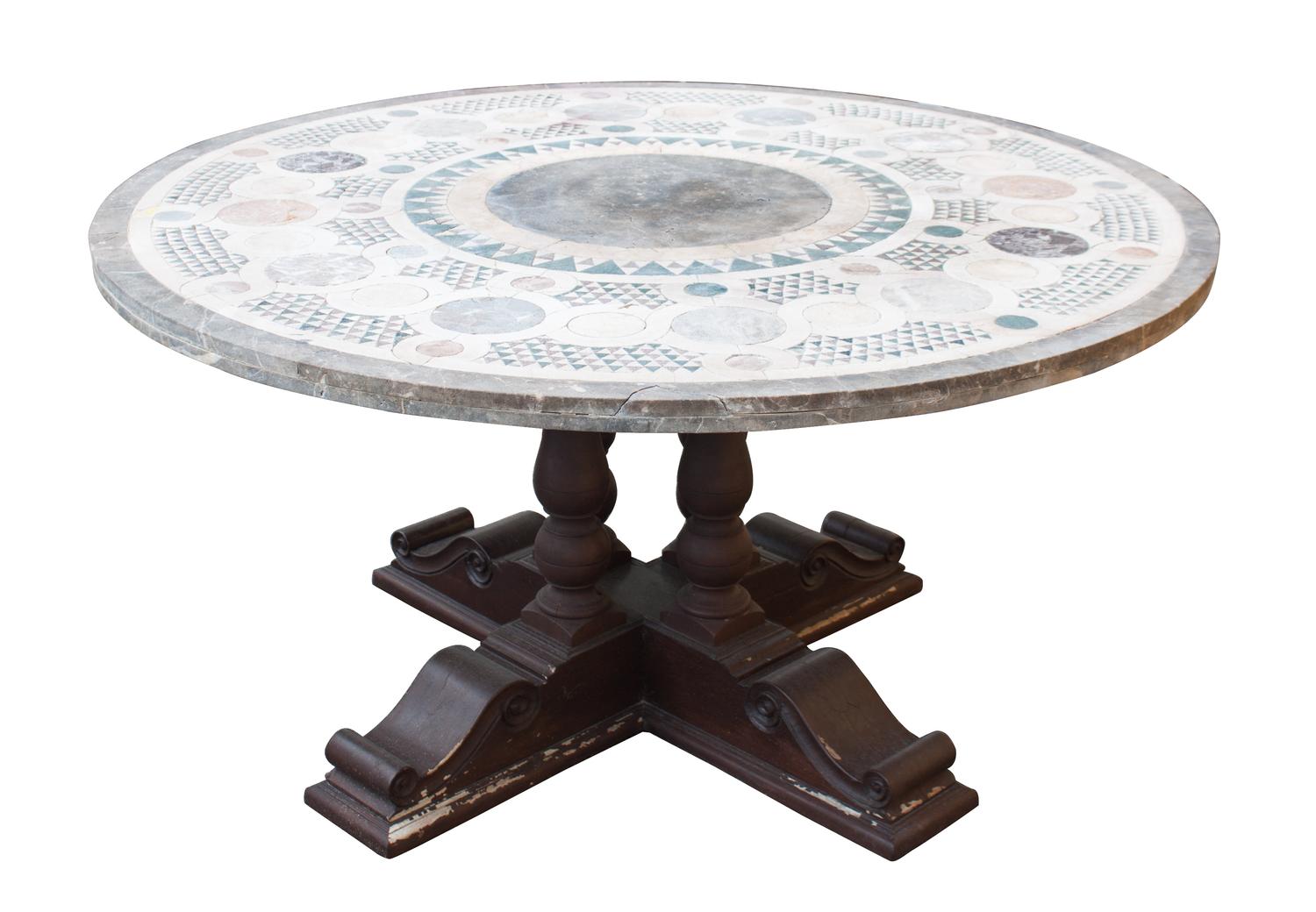 A Contemporary Mosaic Style Stone Top Table Height 30 x diameter 59 inches. — 20TH CENTURY