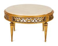 A Louis XVI Style Gilt Painted Marble-Top Low Table