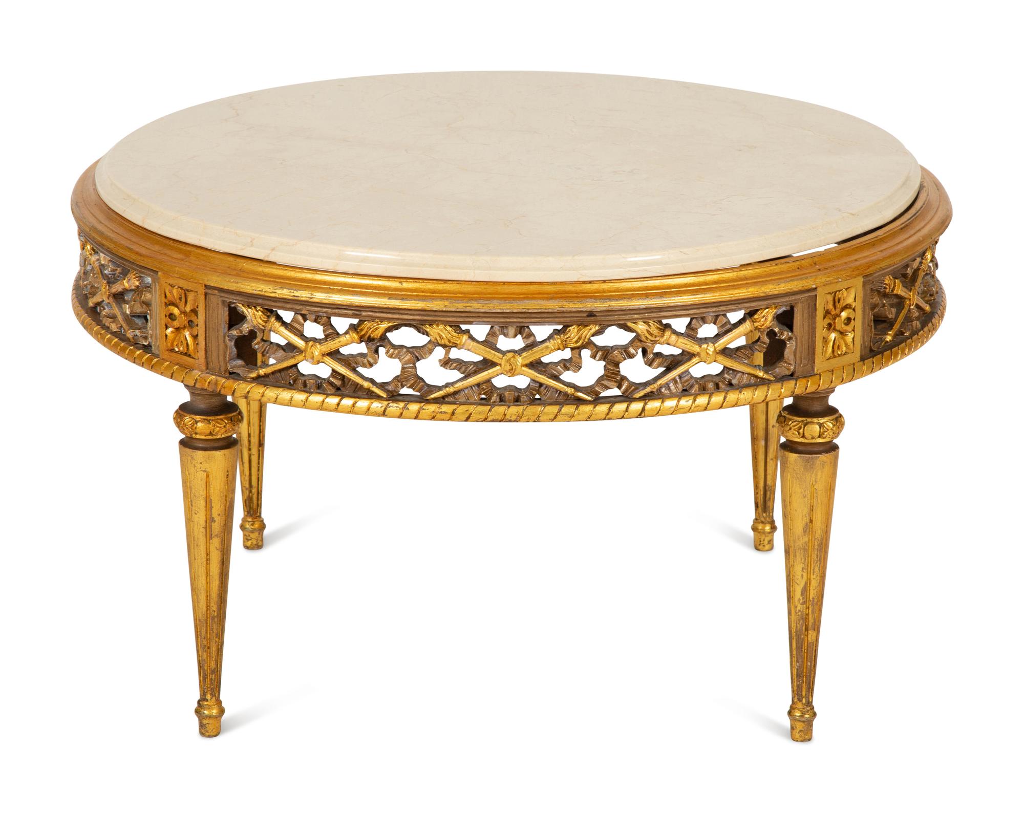 A Louis XVI Style Gilt Painted Marble-Top Low Table