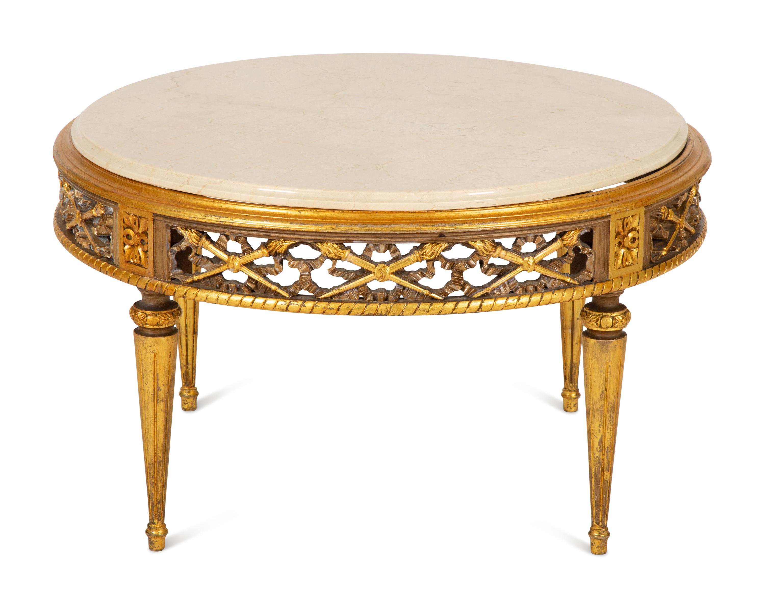 A Louis XVI Style Gilt Painted Marble-Top Low Table
