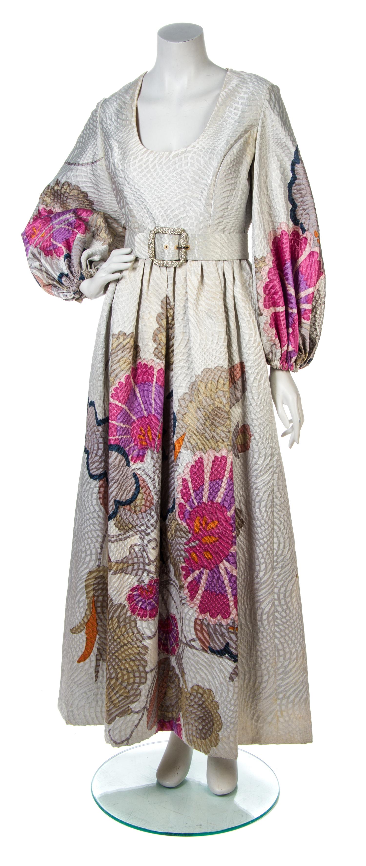 A Bill Blass Silver Metallic Jacquard Gown,