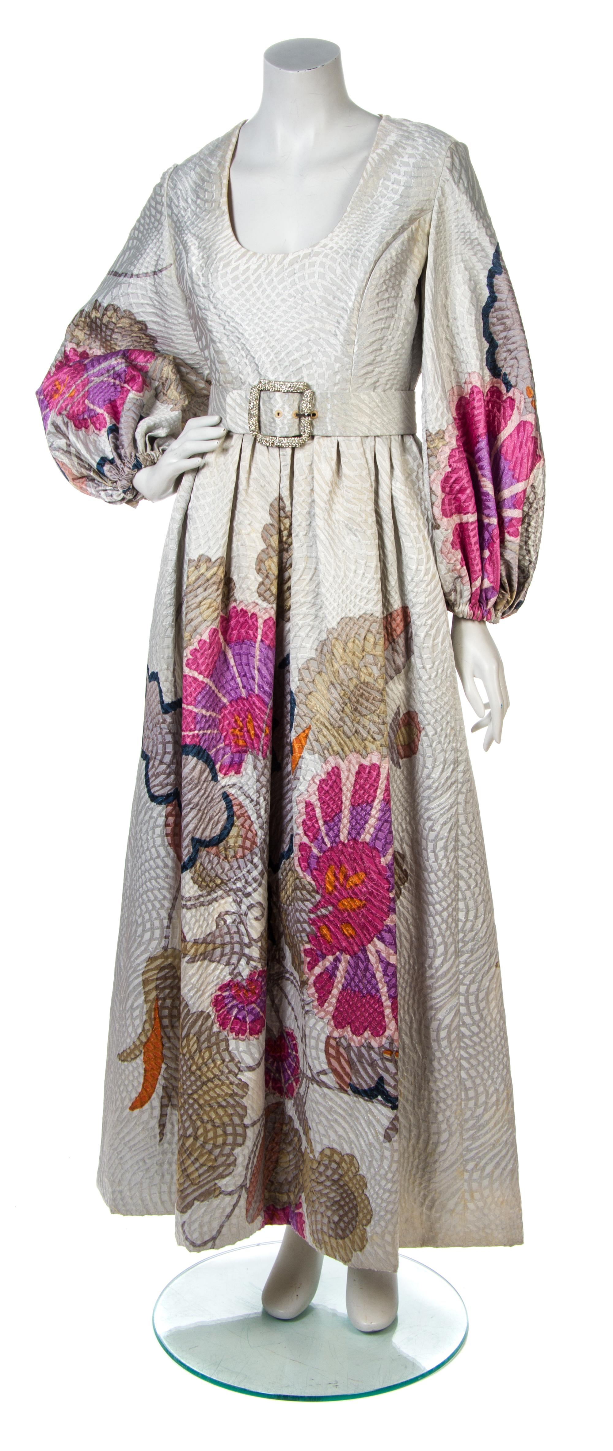 A Bill Blass Silver Metallic Jacquard Gown,