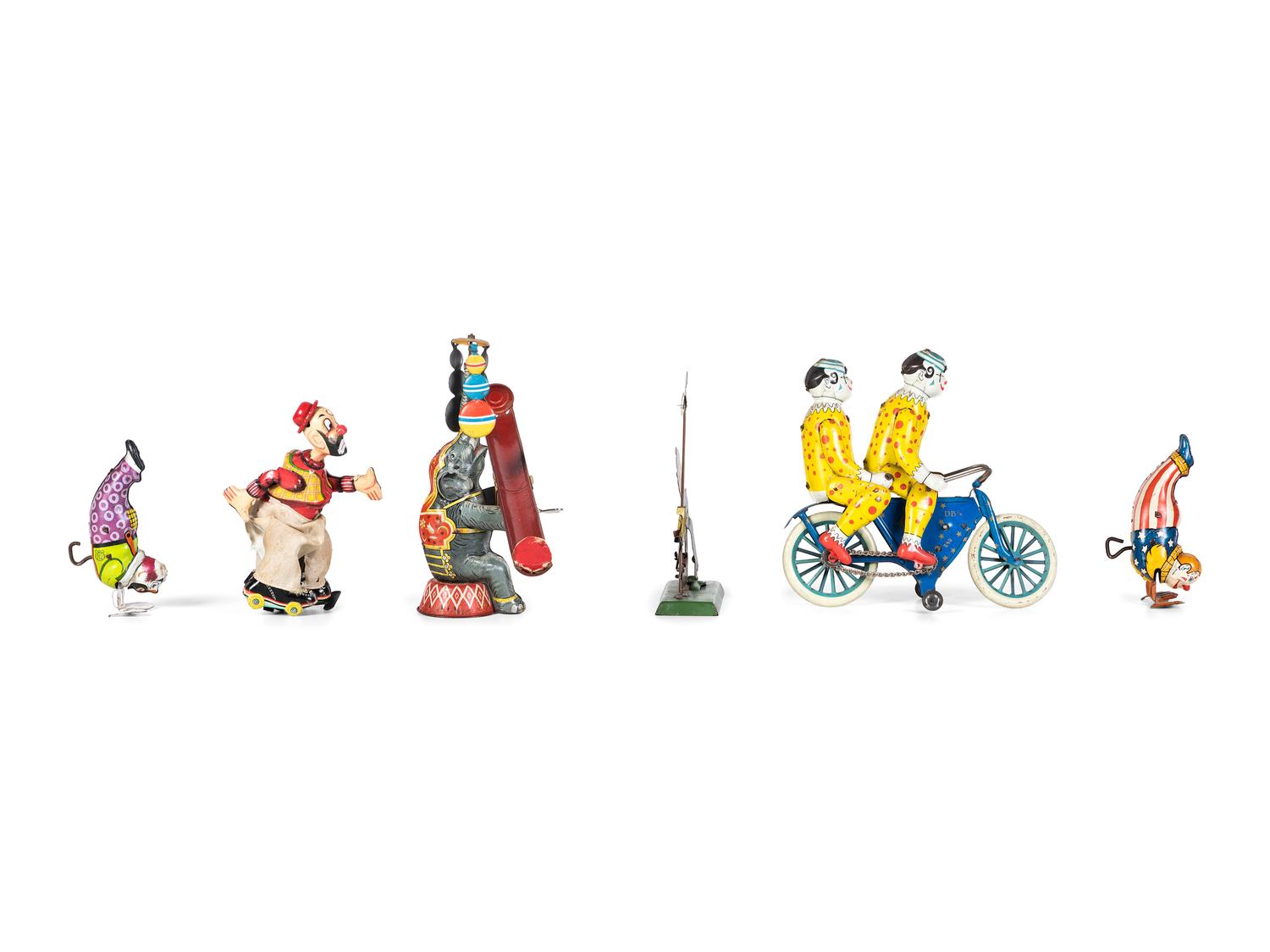 Six Tin Clown and Circus Toys