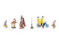 Six Tin Clown and Circus Toys