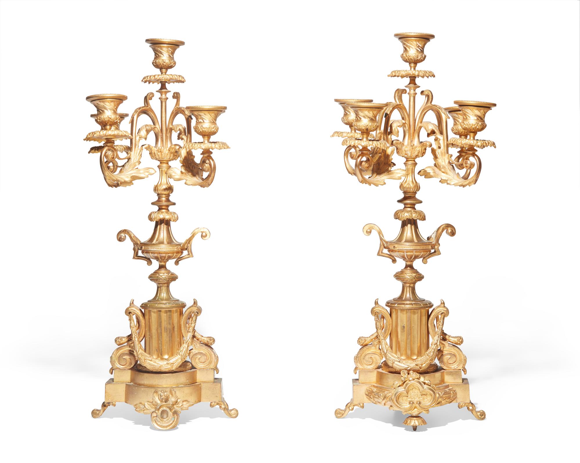 A Pair of English Gilt Bronze Candelabra