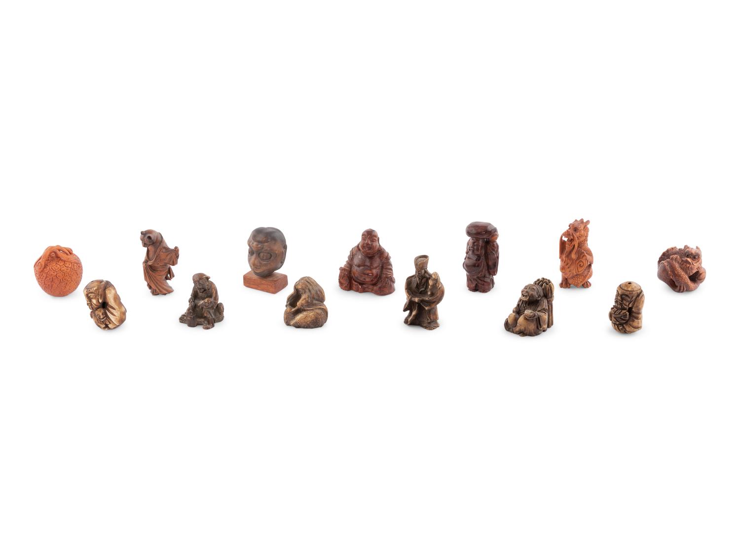 13 Japanese Wood and Horn Carvings