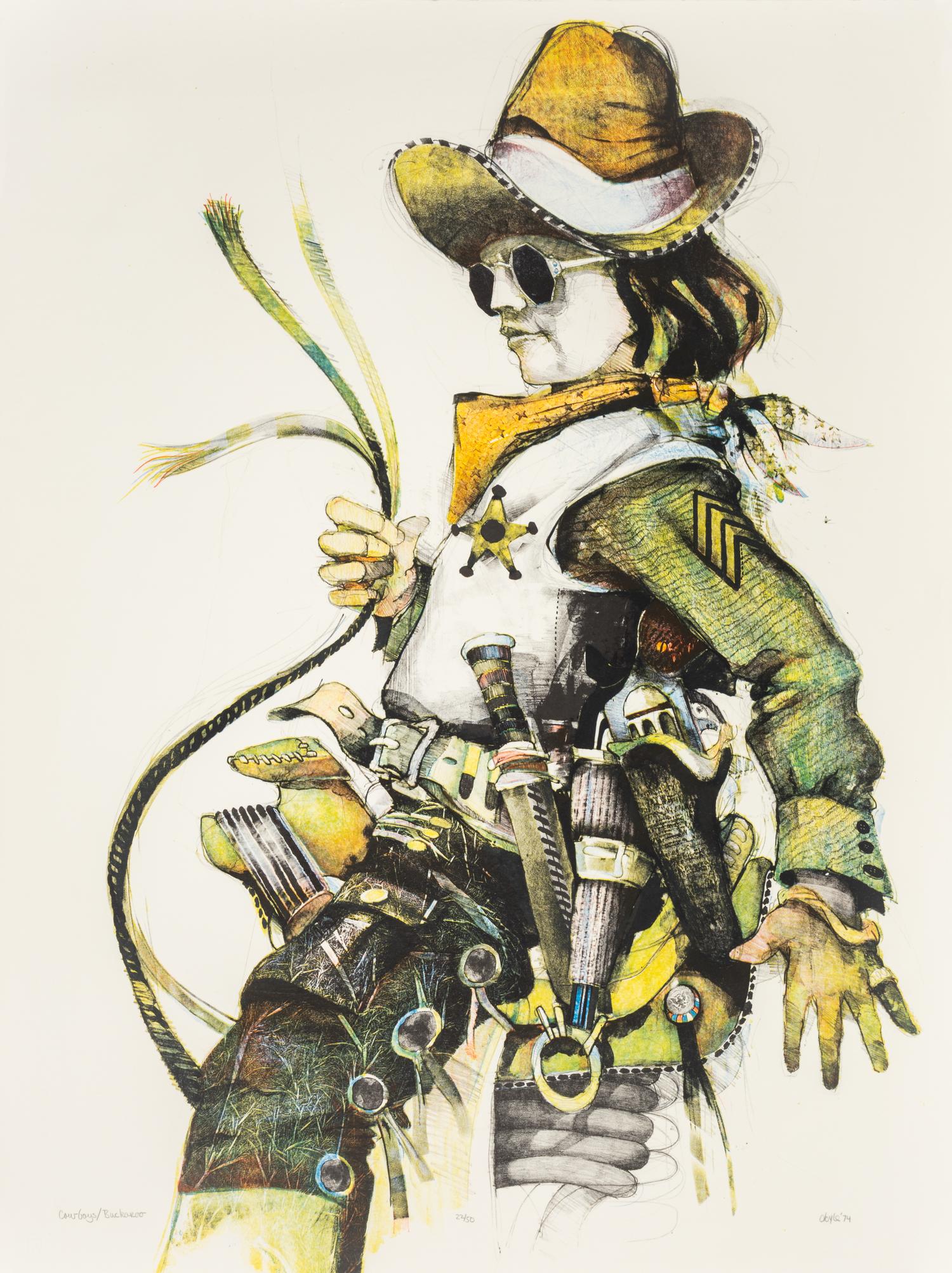 John L. Doyle, (American, 1939-2010), A group of three works: Wranglers, 1974, Cowboy Sunshine Bandit, 1974, and Buckaroo, 1974