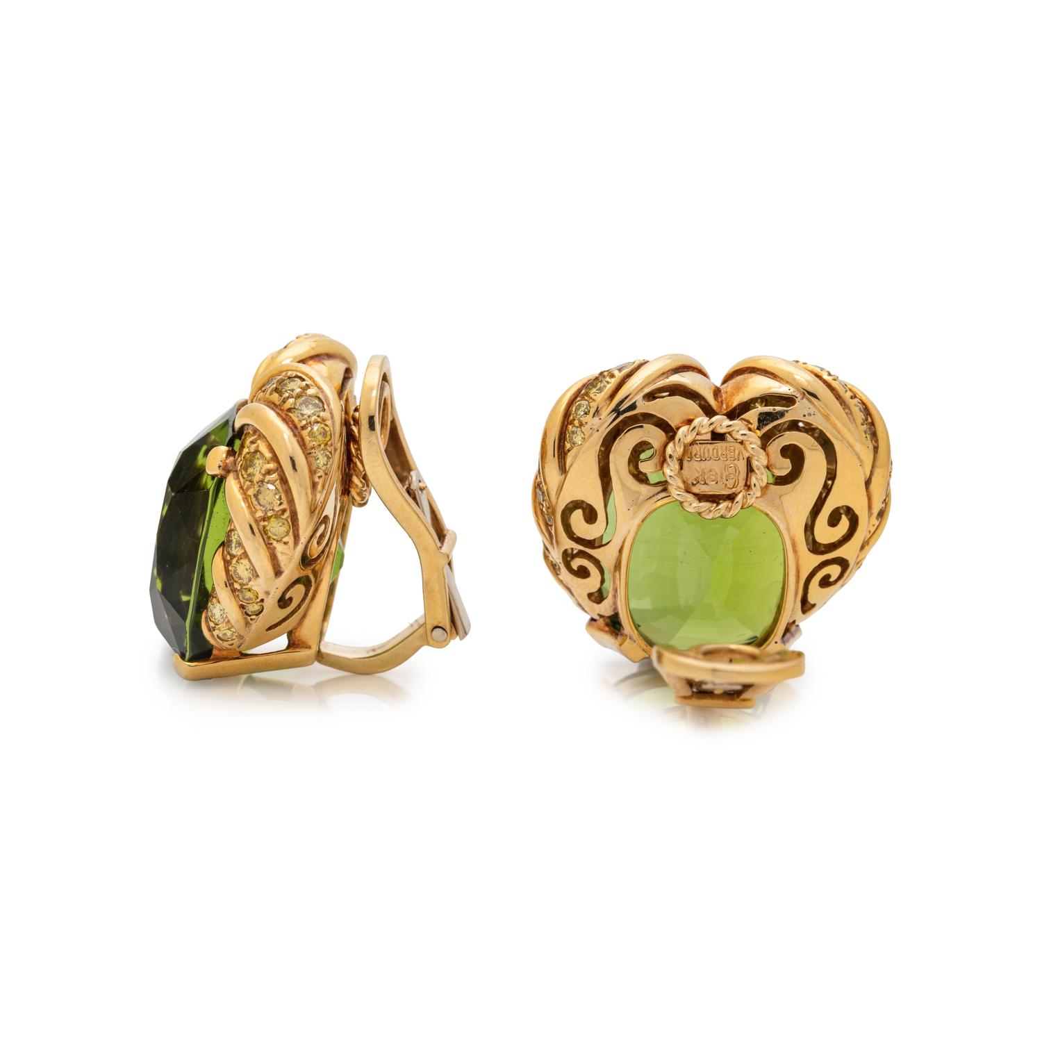 VERDURA, YELLOW GOLD, PERIDOT AND YELLOW DIAMOND EARCLIPS