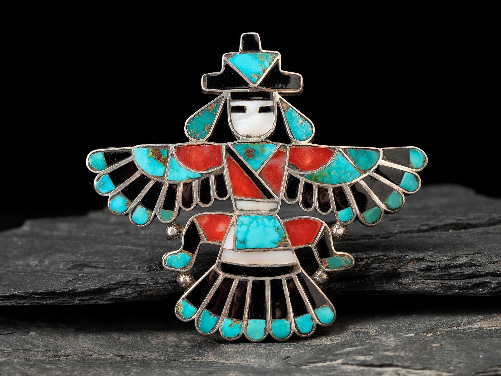 Silver and Channel Inlay Knifewing Pin/Brooch