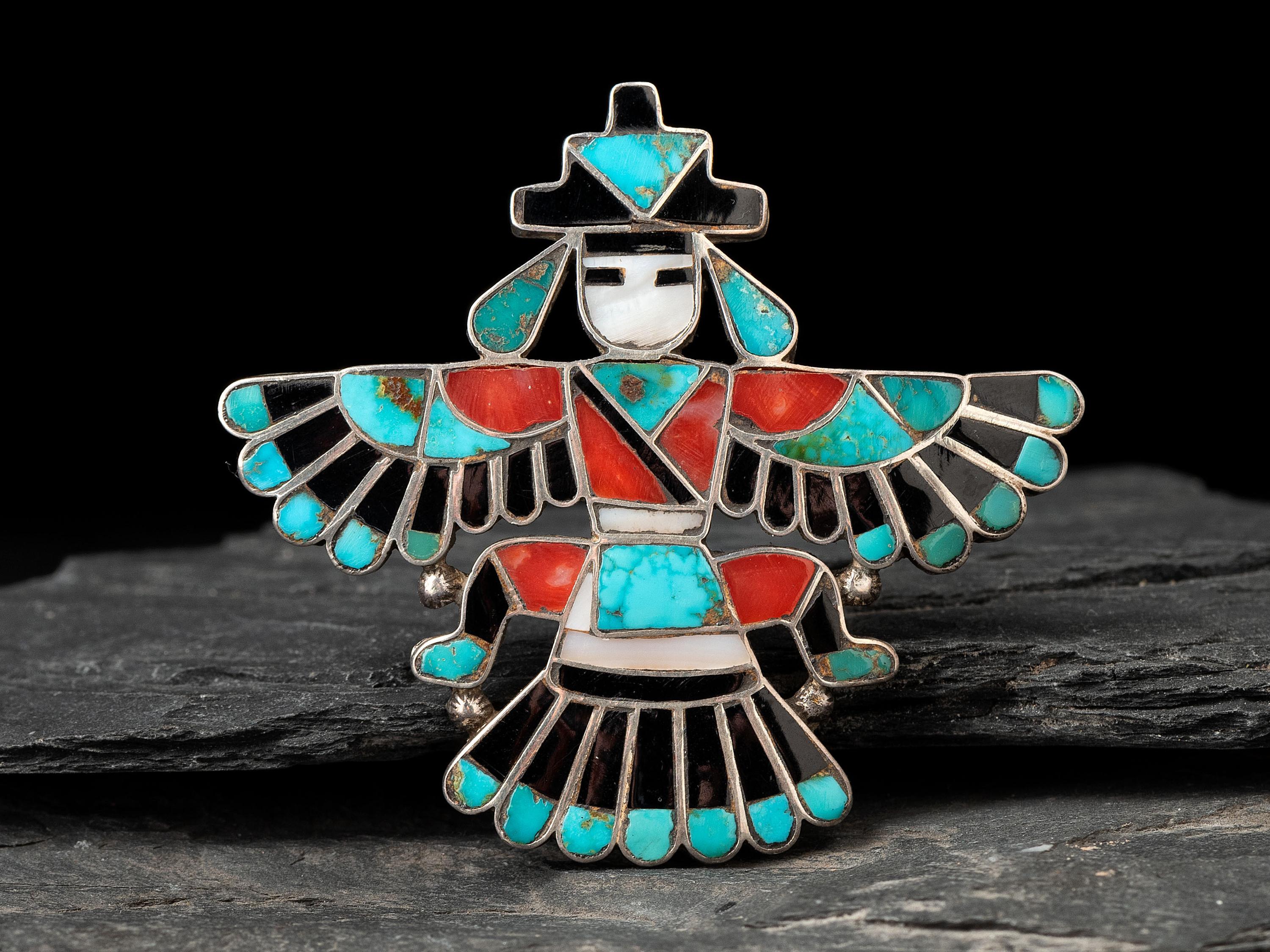 Silver and Channel Inlay Knifewing Pin/Brooch