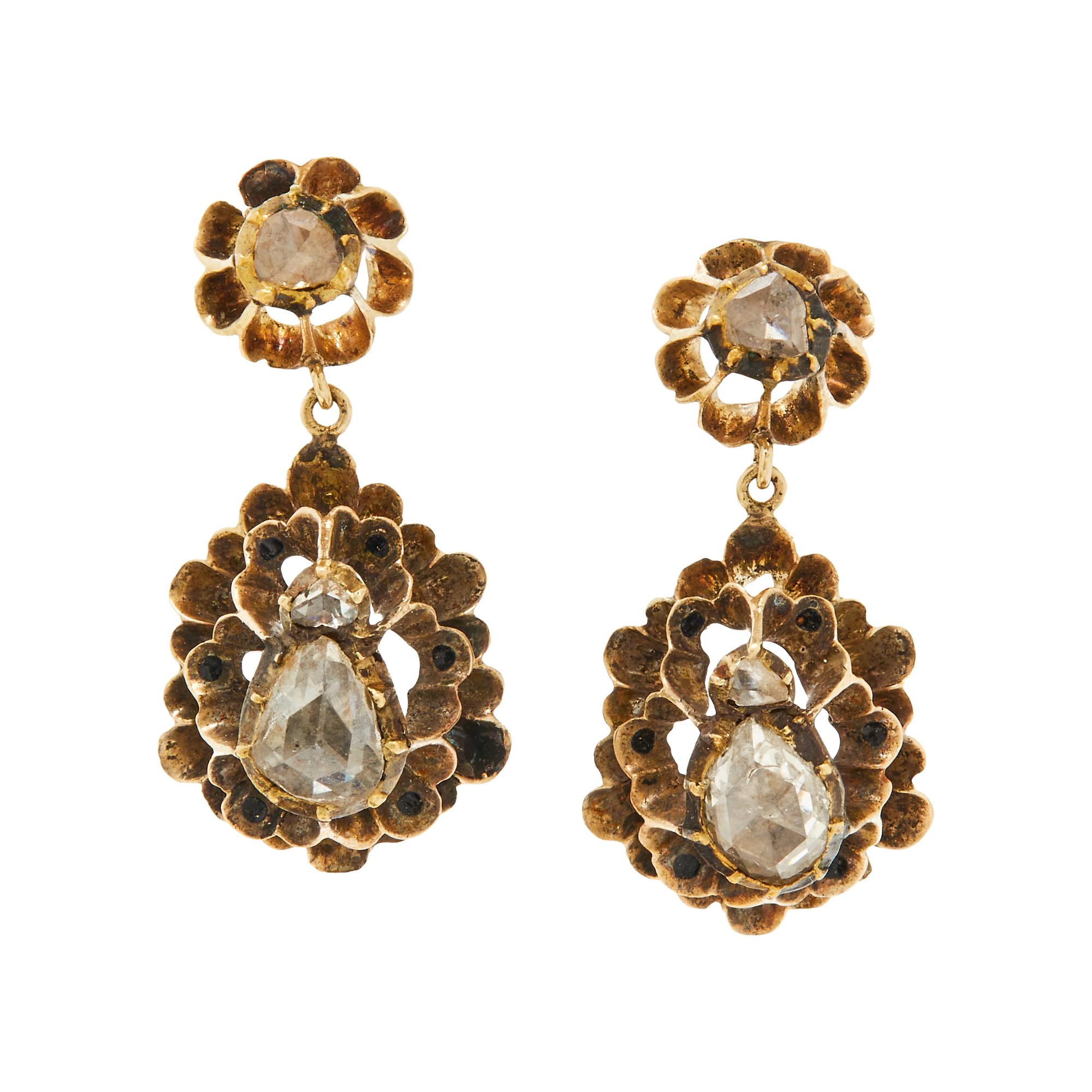 GEORGIAN, DIAMOND, YELLOW GOLD, AND GOLD-FILLED EARRINGS