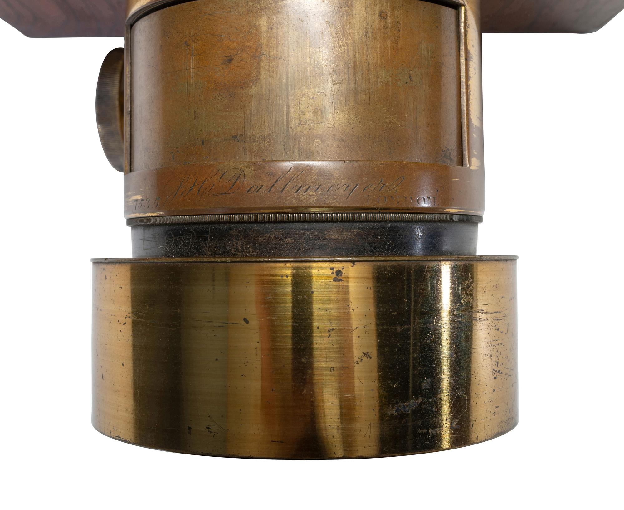 [CAMERAS]. Replica chamfered box half plate daguerreotype camera with original Dallmyer lens.