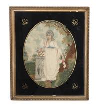 Four Victorian Embroideries Height 19 1/4 x width 17 inches (largest in frame)