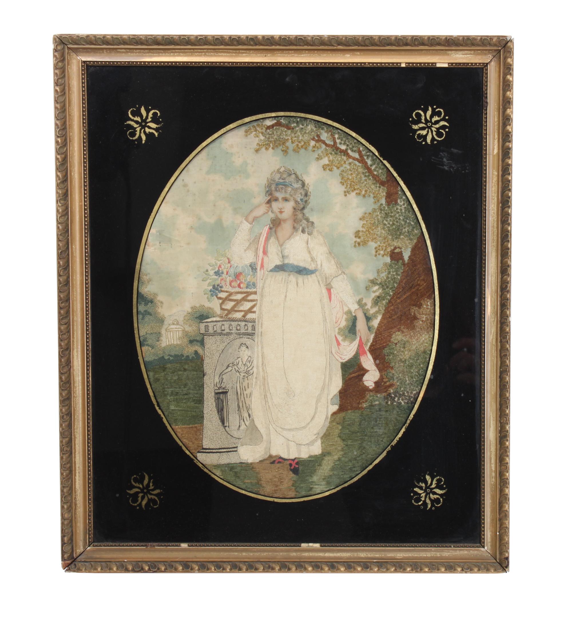 Four Victorian Embroideries Height 19 1/4 x width 17 inches (largest in frame)