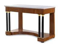 A Pair of Russian Empire Gilt Metal Mounted Parcel Ebonized Mahogany Marble-Top Console Tables