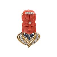CORAL, SAPPHIRE AND DIAMOND CONVERTIBLE RING/PENDANT