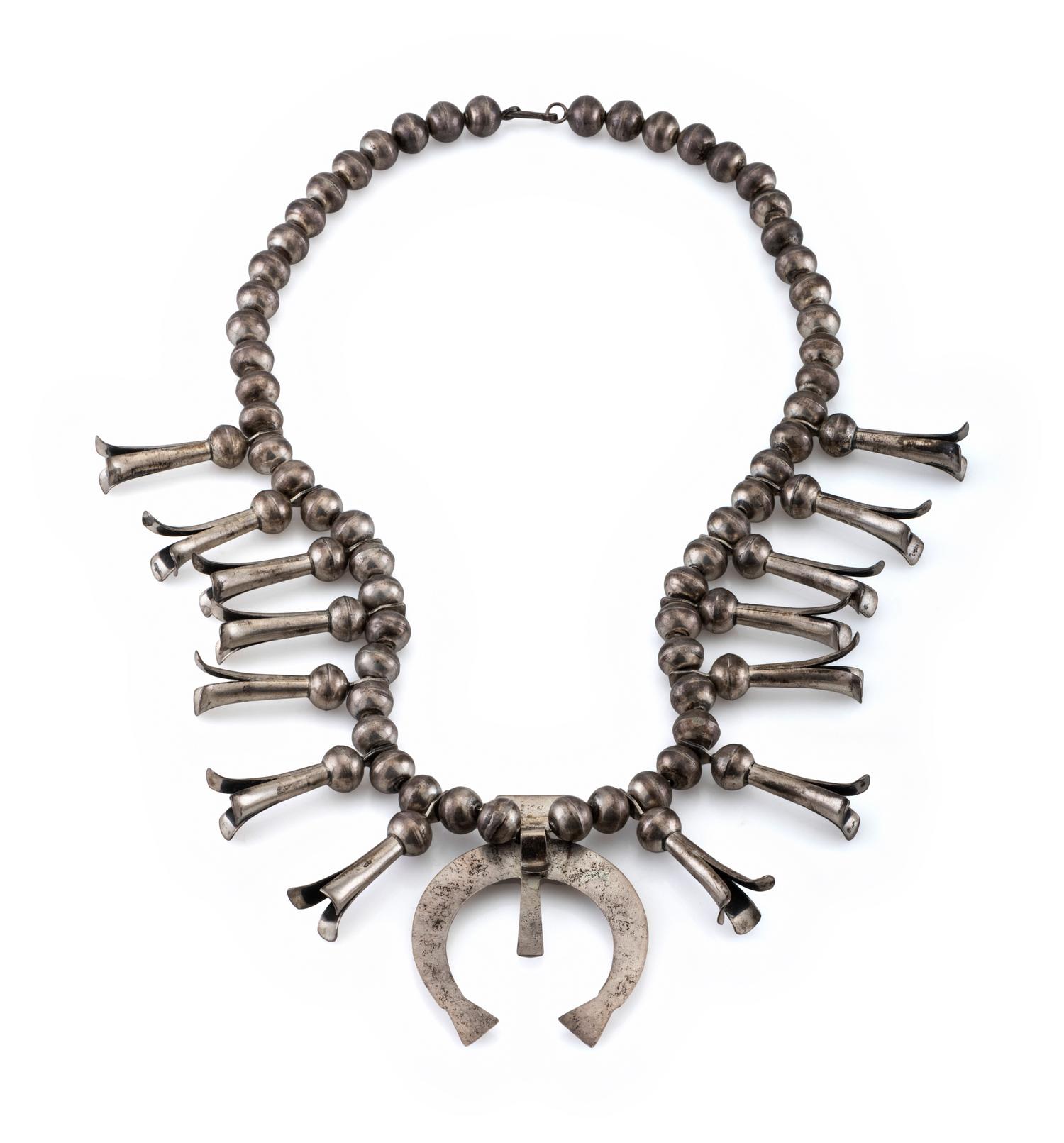 Navajo Silver Squash Blossom Necklace, with Sandast Naja
