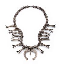 Navajo Silver Squash Blossom Necklace, with Sandast Naja