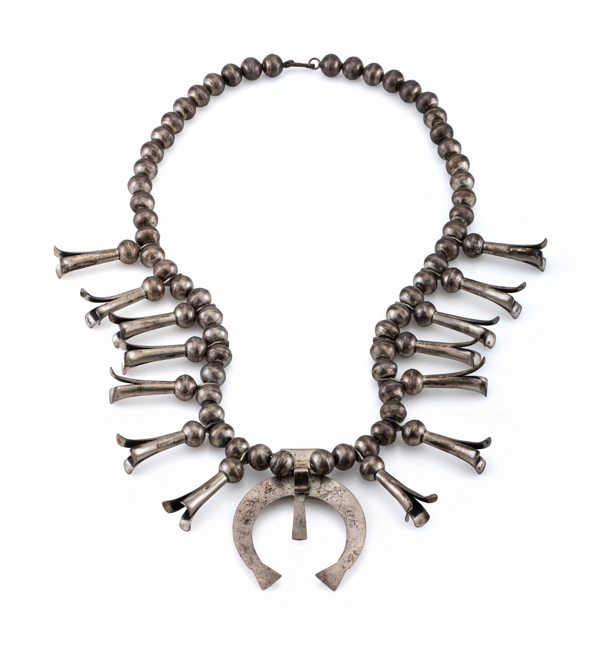 Navajo Silver Squash Blossom Necklace, with Sandast Naja