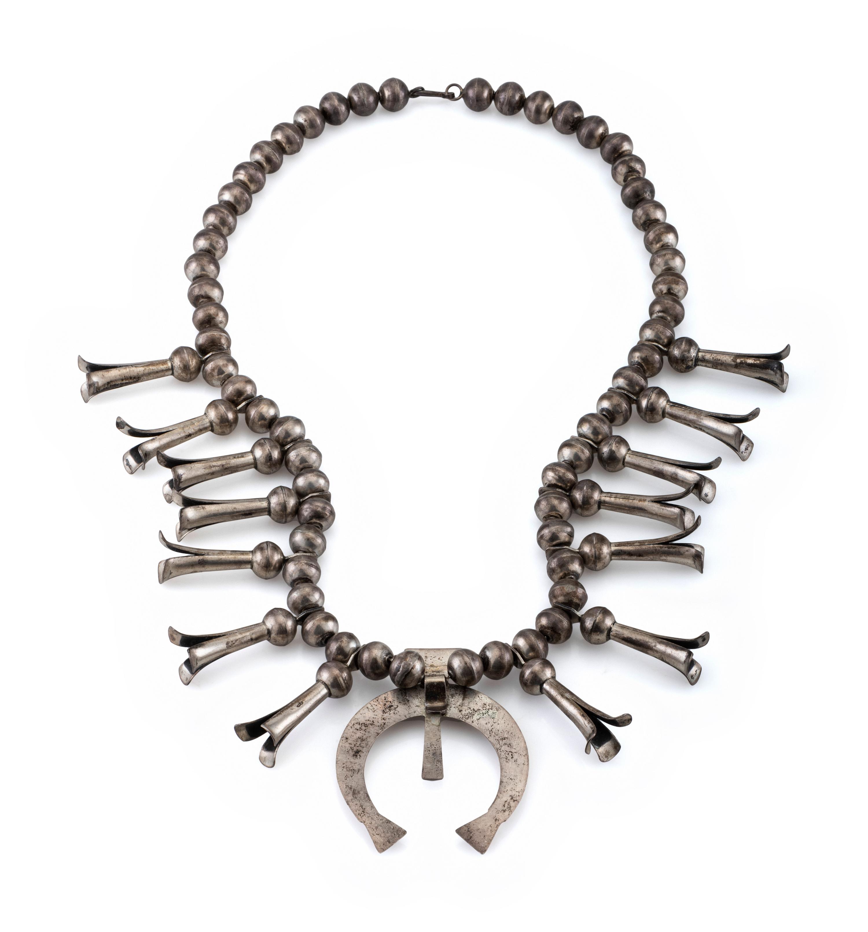 Navajo Silver Squash Blossom Necklace, with Sandast Naja