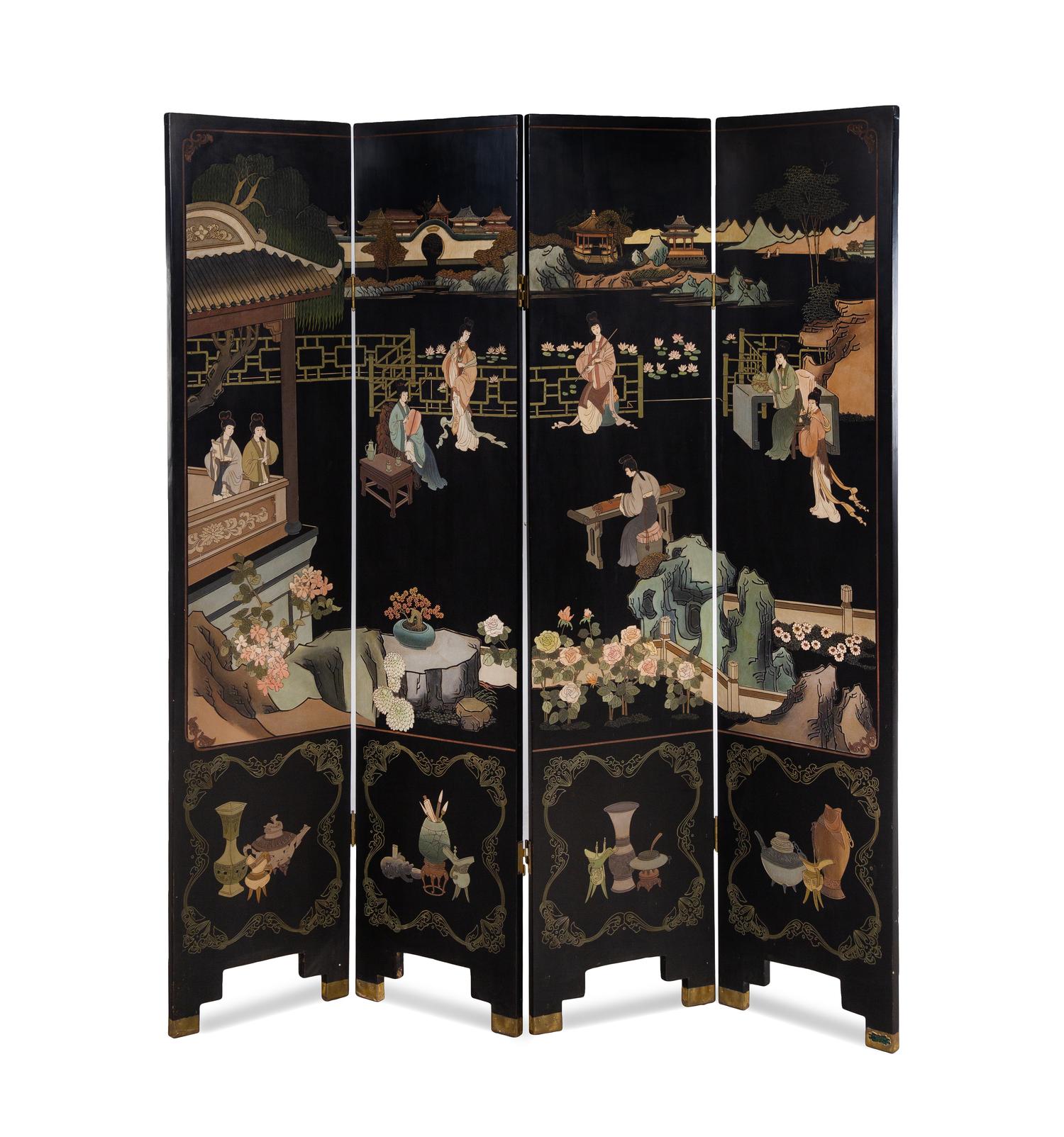 A Chinese Four-Panel Coromandel Lacquered Screen