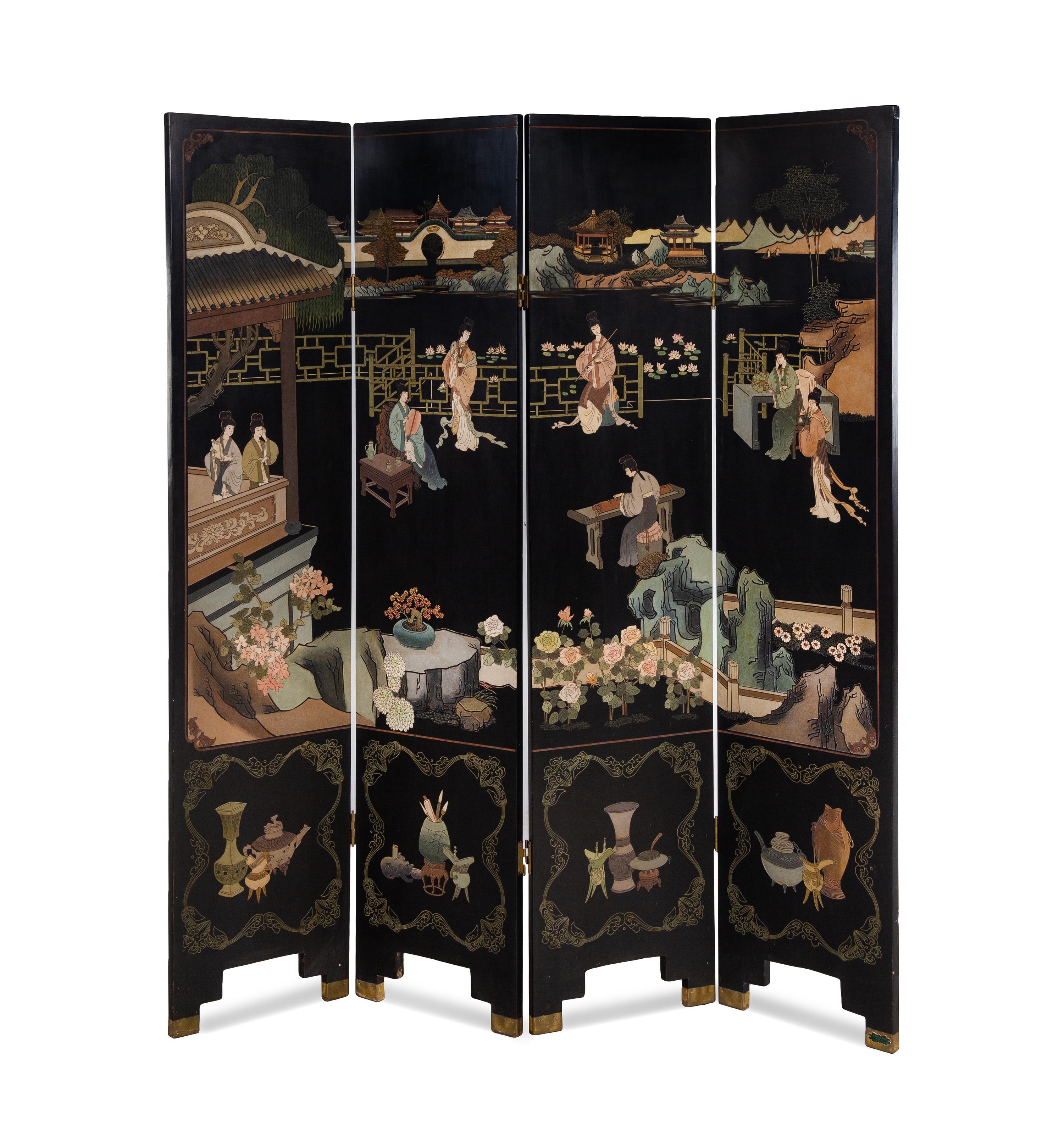 A Chinese Four-Panel Coromandel Lacquered Screen