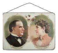 [MCKINLEY, Wm. (1843-1901)]. Lithographed portrait under glass of McKinley and wife, with pinbacks.