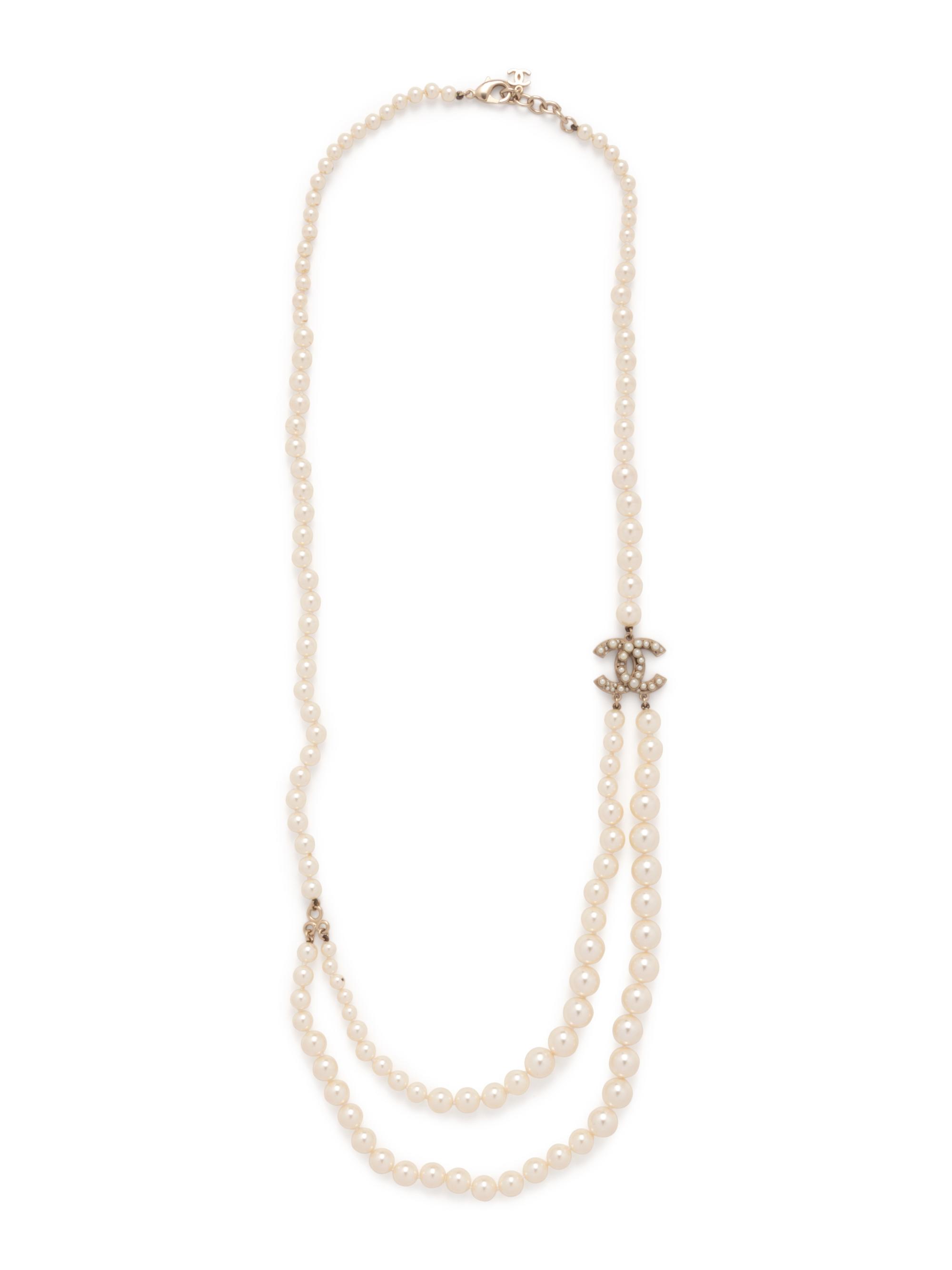 Chanel Graduated Faux Pearl Necklace with CC Logo, 2014