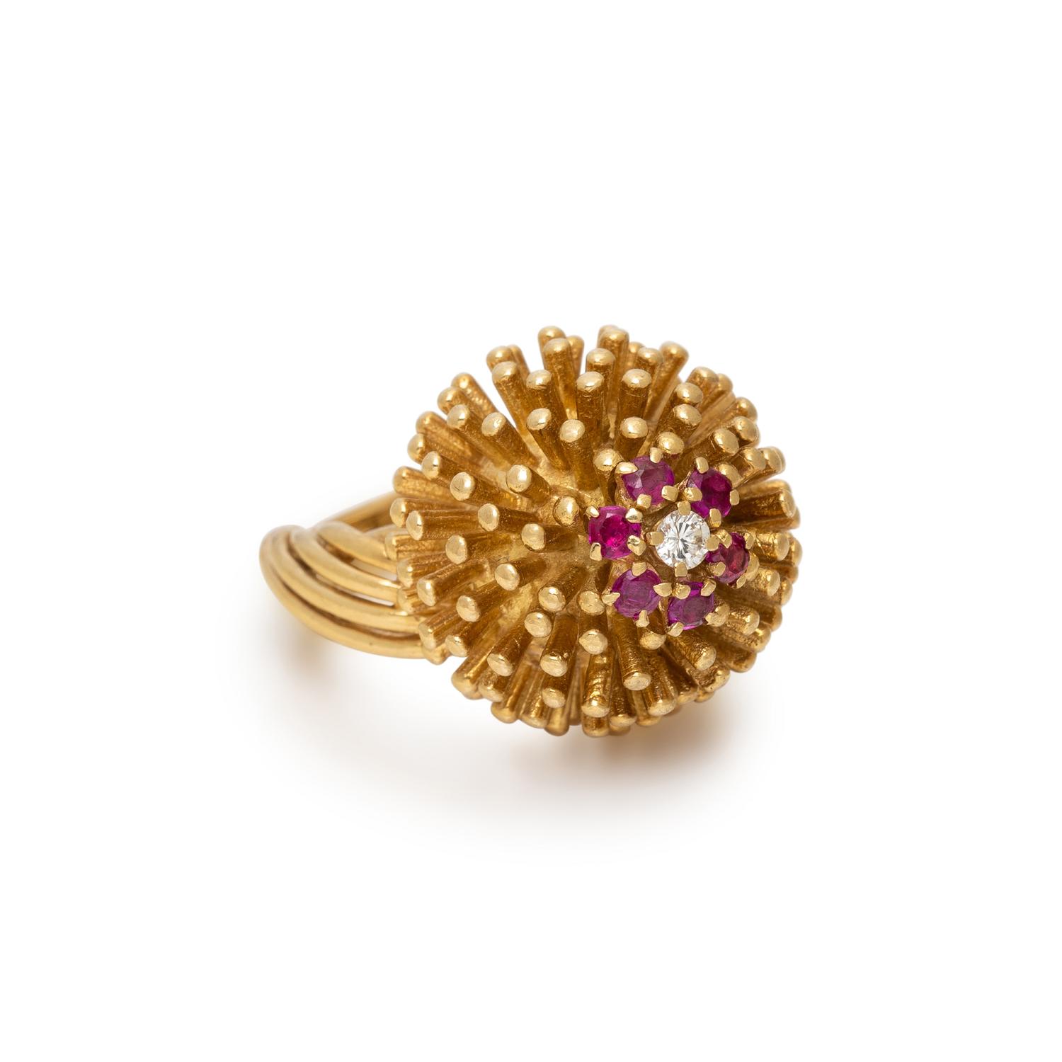 YELLOW GOLD, RUBY, AND DIAMOND RING