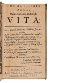 HOBBES, Thomas (1588-1679). Elements of philosophy, the first section, concerning body... now translated into English... To which are added Six lessons to the professors of the mathematiques . London: R. & W. Leybourn for A. Crooke, 1656.
