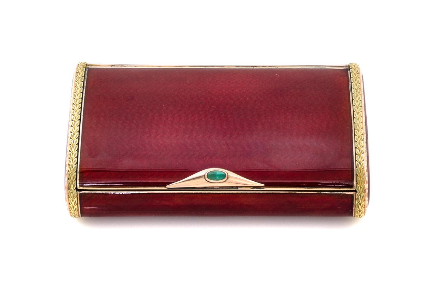A Russian Silver-Gilt and Guilloche Enamel Cigarette Case, Mark of Faberge, workmaster's mark of Henrik Wigstrom, St. Petersburg, early