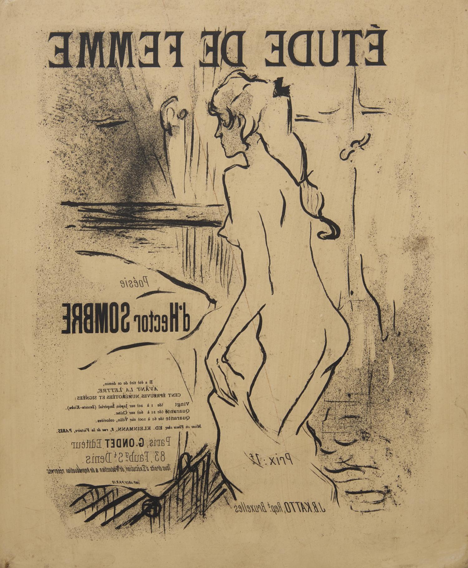 Henri de Toulouse-Lautrec (French, 1864–1901) — Original Lithographic Stone for Étude de Femme, 1893