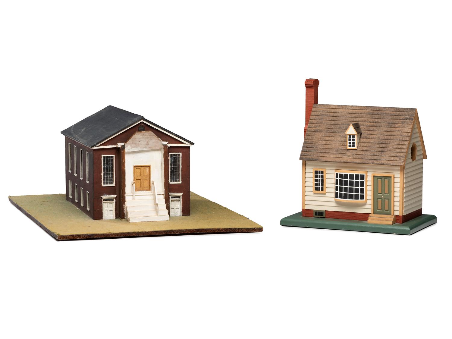 Two Painted Wood House Models