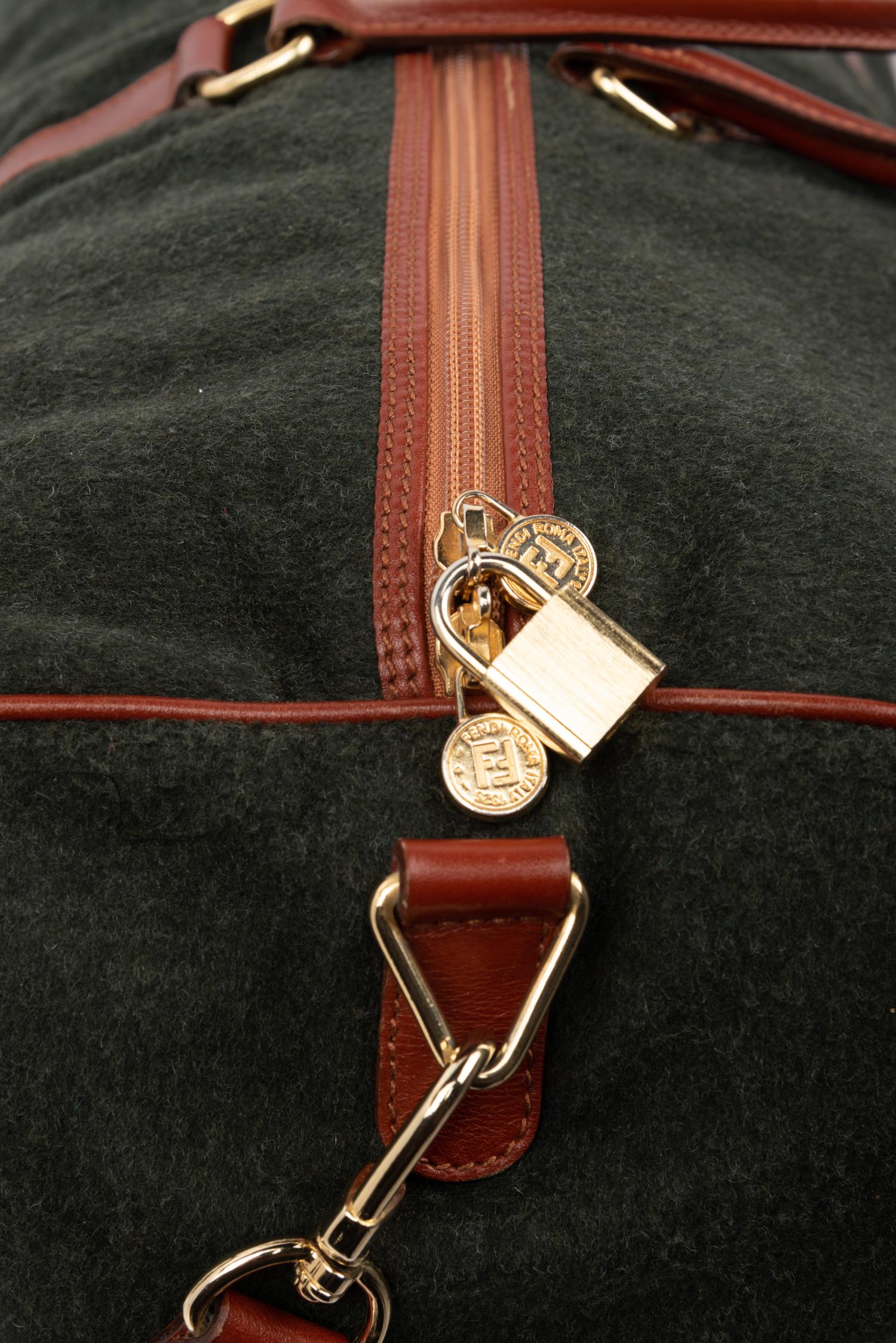 Two Fendi Leather Trimmed Wool Duffel Bags, 1980-90s