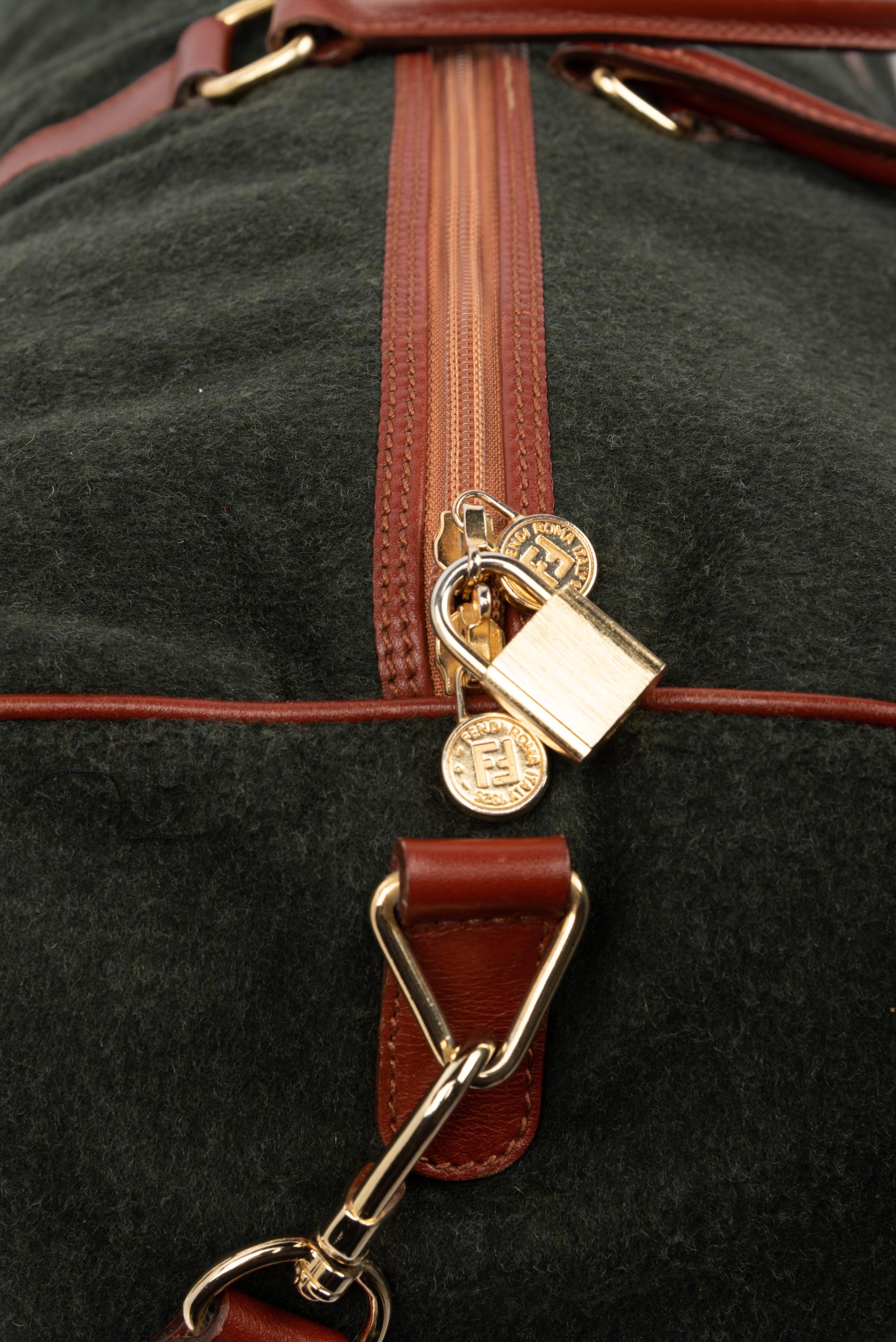 Two Fendi Leather Trimmed Wool Duffel Bags, 1980-90s