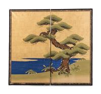 A Gilt and Painted Two-Panel Room Screen