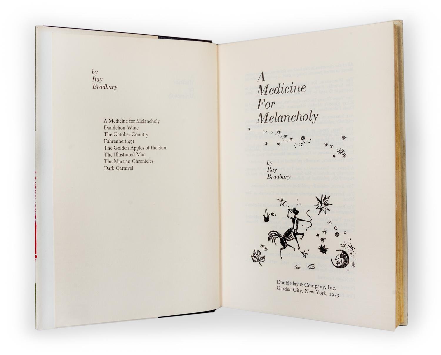 BRADBURY, RAY. A Medicine for Melancholy. New York, 1959. First edition.