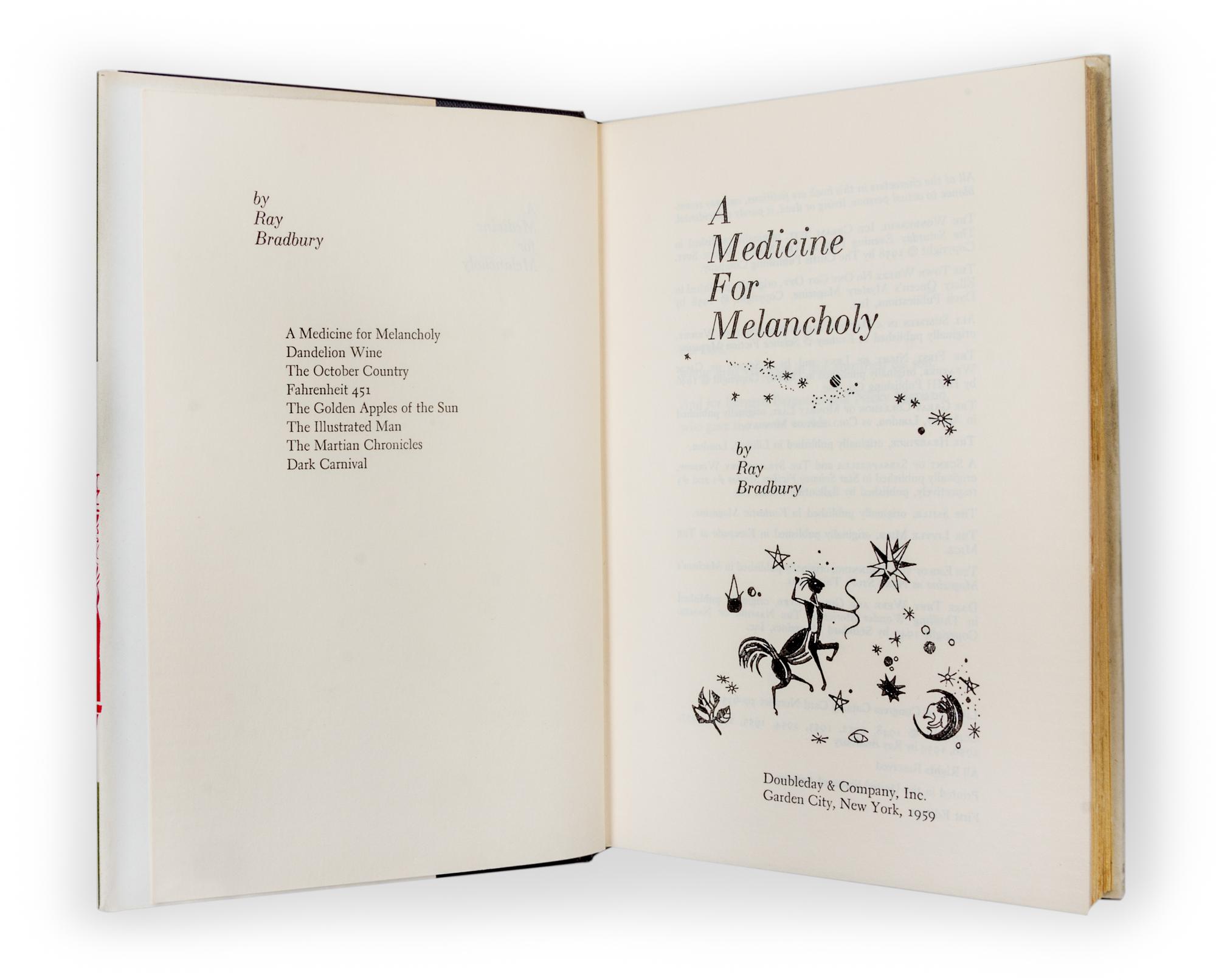 BRADBURY, RAY. A Medicine for Melancholy. New York, 1959. First edition.